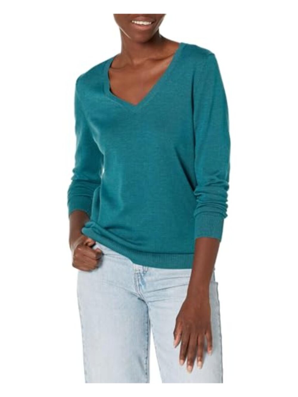 Women's Classic Fit Lightweight V-Neck Long Sleeve Cotton Blend Sweater Plus